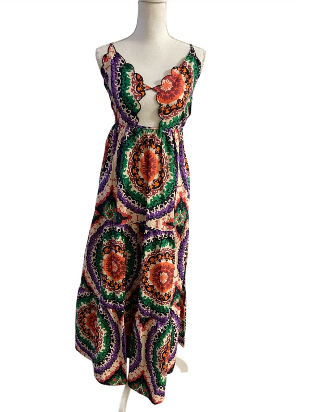 Nasty Gal Mandala Mosaic Print Scallop Cutout Maxi Dress Size 4